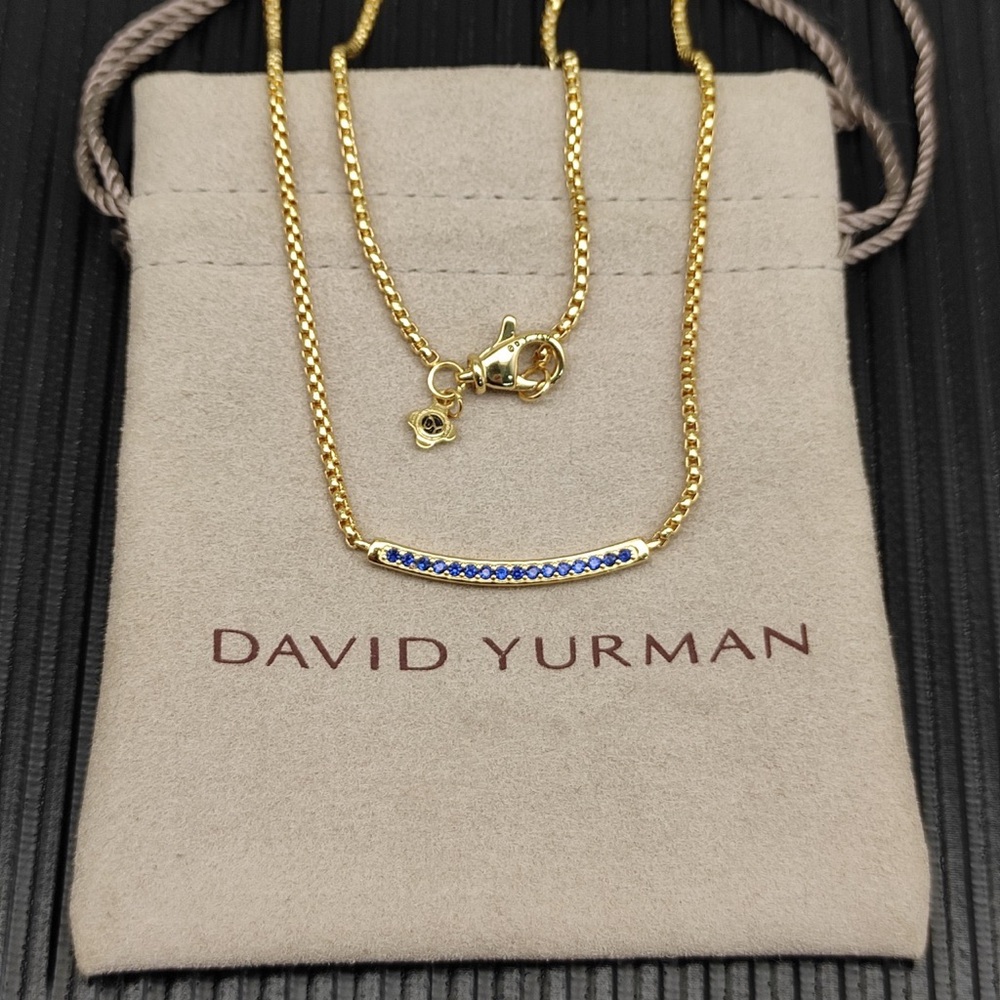 David Yurman Gold Bar Necklace with Blue Gemstones